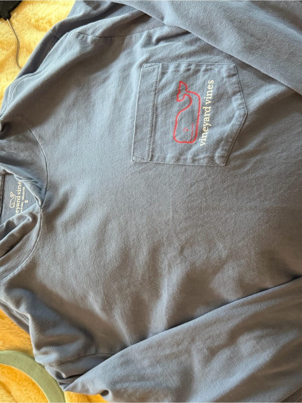 Vineyard Vines Slate Blue Long-Sleeve Pocket Tee with Red Whale Logo